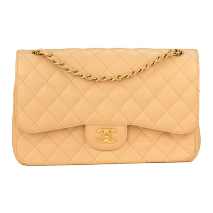 Chanel Beige Calfskin Leather Jumbo Classic Double Flap Bag