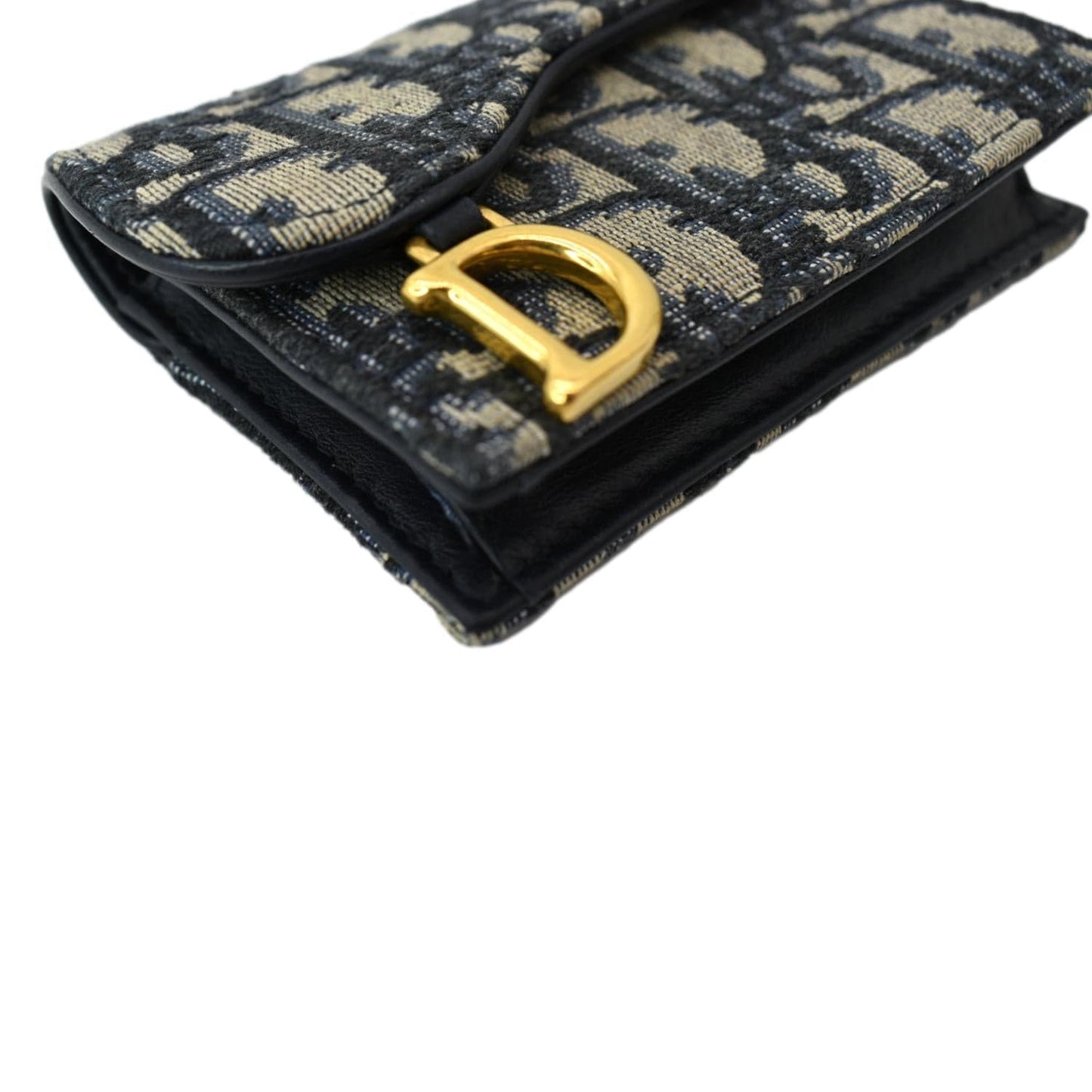 CHRISTIAN DIOR Saddle Flap Jacquard Canvas Card Holder Beige