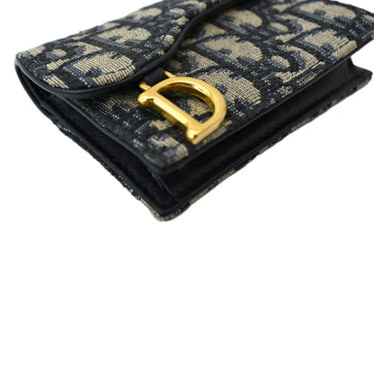 CHRISTIAN DIOR Saddle Flap Jacquard Canvas Card Holder Beige