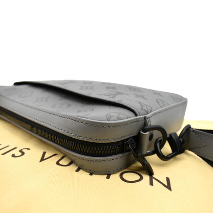 LOUIS VUITTON Duo Messenger Monogram Shadow Leather Shoulder Bag Grey
