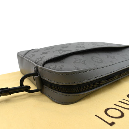 LOUIS VUITTON Duo Messenger Monogram Shadow Leather Shoulder Bag Grey
