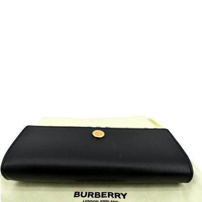 BURBERRY Continental Vintage Leather Check Wallet Black