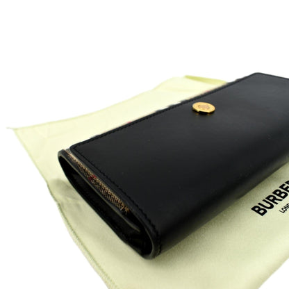 BURBERRY Continental Vintage Leather Check Wallet Black