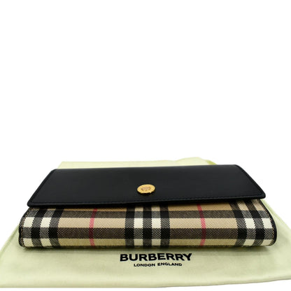 BURBERRY Continental Vintage Leather Check Wallet Black