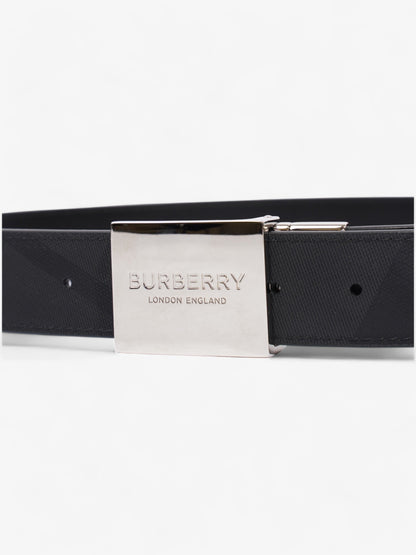Burberry Reversible Plaque Belt Black / Silver Coated Canvas 85cm / 34"