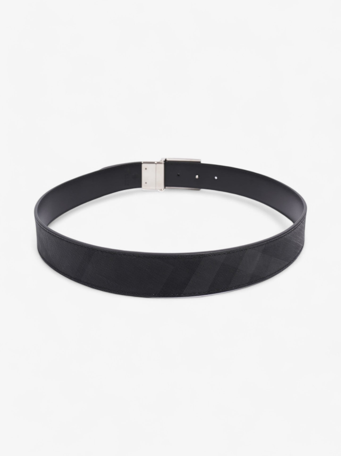 Burberry Reversible Plaque Belt Black / Silver Coated Canvas 85cm / 34"