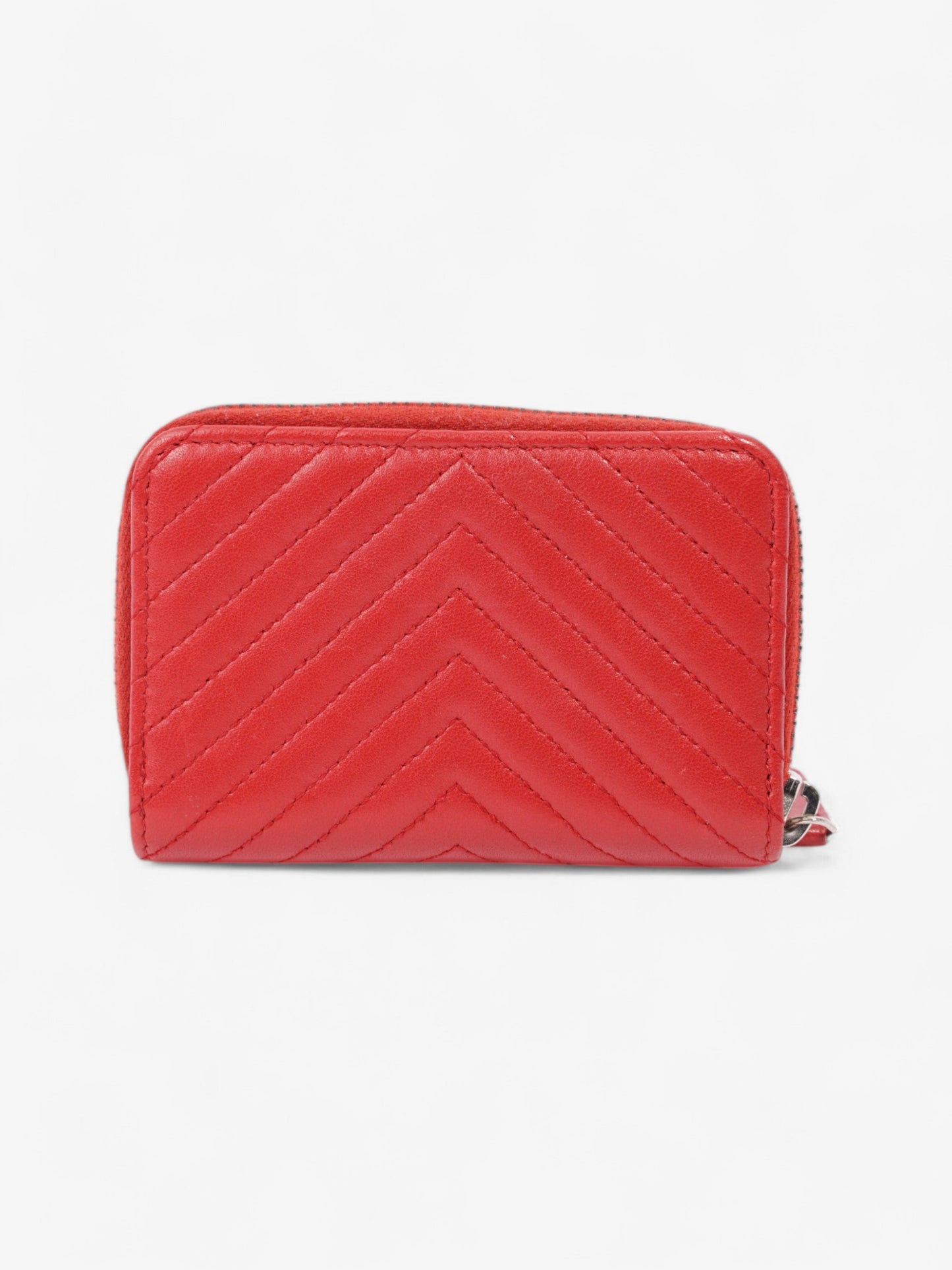 Chanel Zip Around Coin Purse Red Lambskin Leather