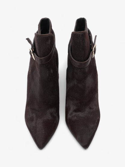 Burberry Buckle Detail Ankle Wedge Boot 110mm Chocolate Brown Calf Hair EU 38 UK 5