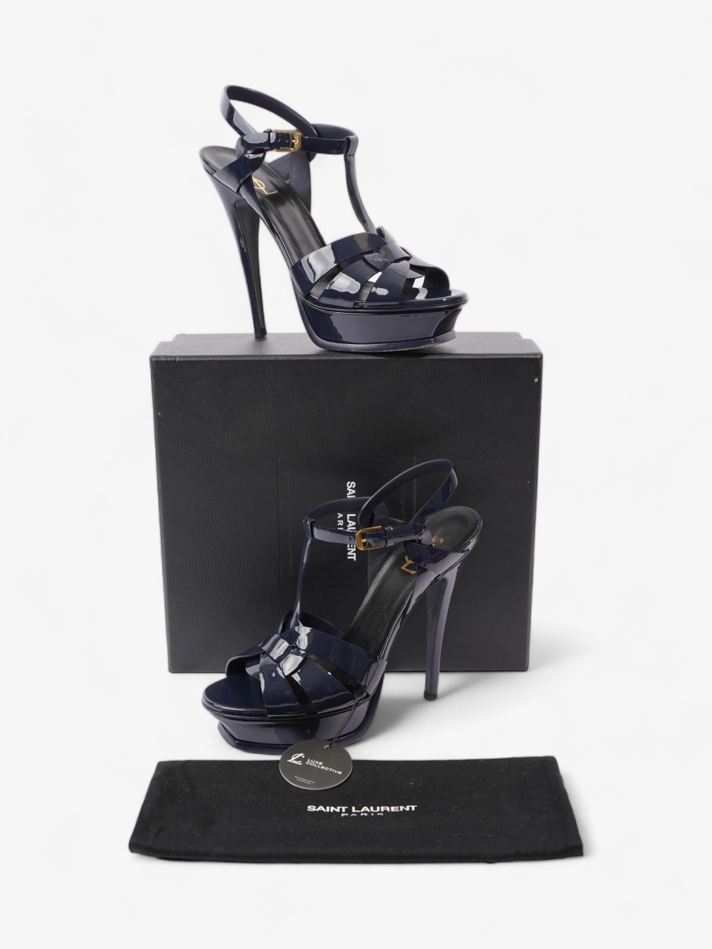 Saint Laurent Tribute Platform Heels 140mm Navy Blue Patent Leather EU 40 UK 7