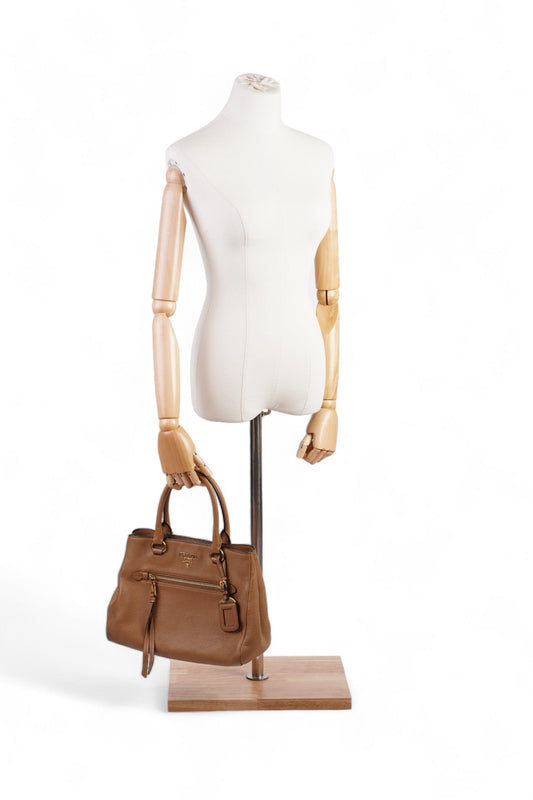 Prada Vitello Phoenix Tote Tan Leather