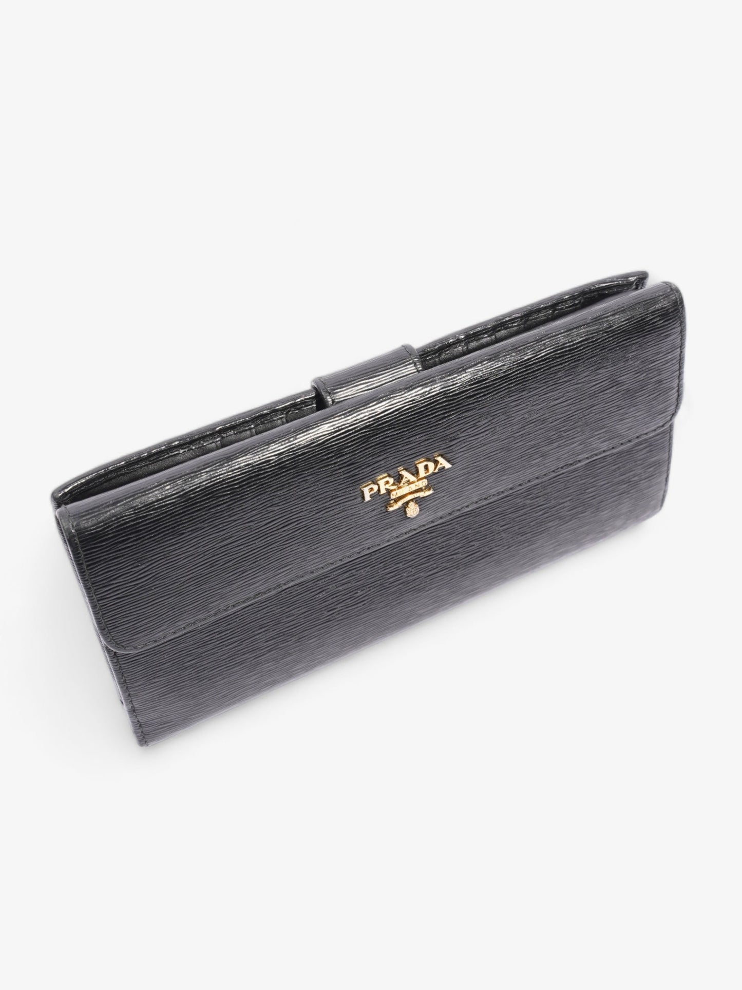 Prada Continental Flap Wallet Black Leather