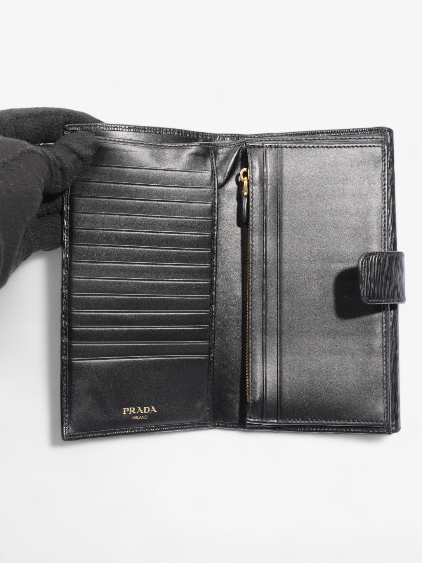 Prada Continental Flap Wallet Black Leather