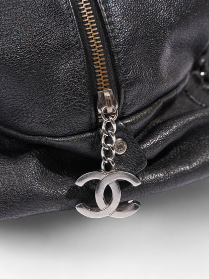 Chanel Luxe Ligne Bowling Bag Black Goatskin Leather Large