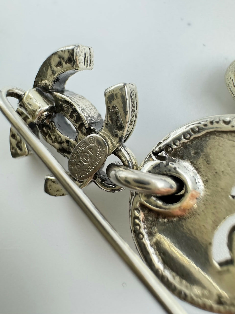 Chanel Vintage 03P Metal Cross Silver Coin CC Brooch