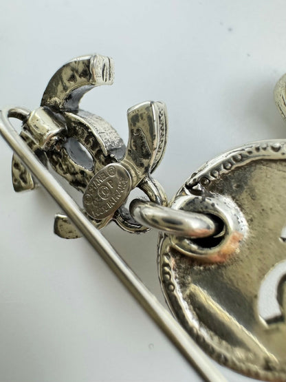 Chanel Vintage 03P Metal Cross Silver Coin CC Brooch