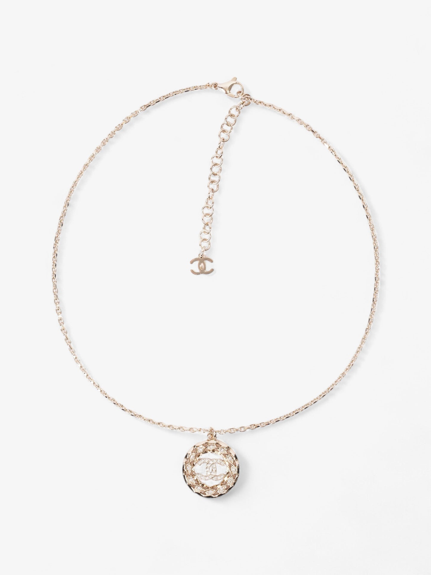 Chanel CC Medallion Necklace Light Gold Base Metal