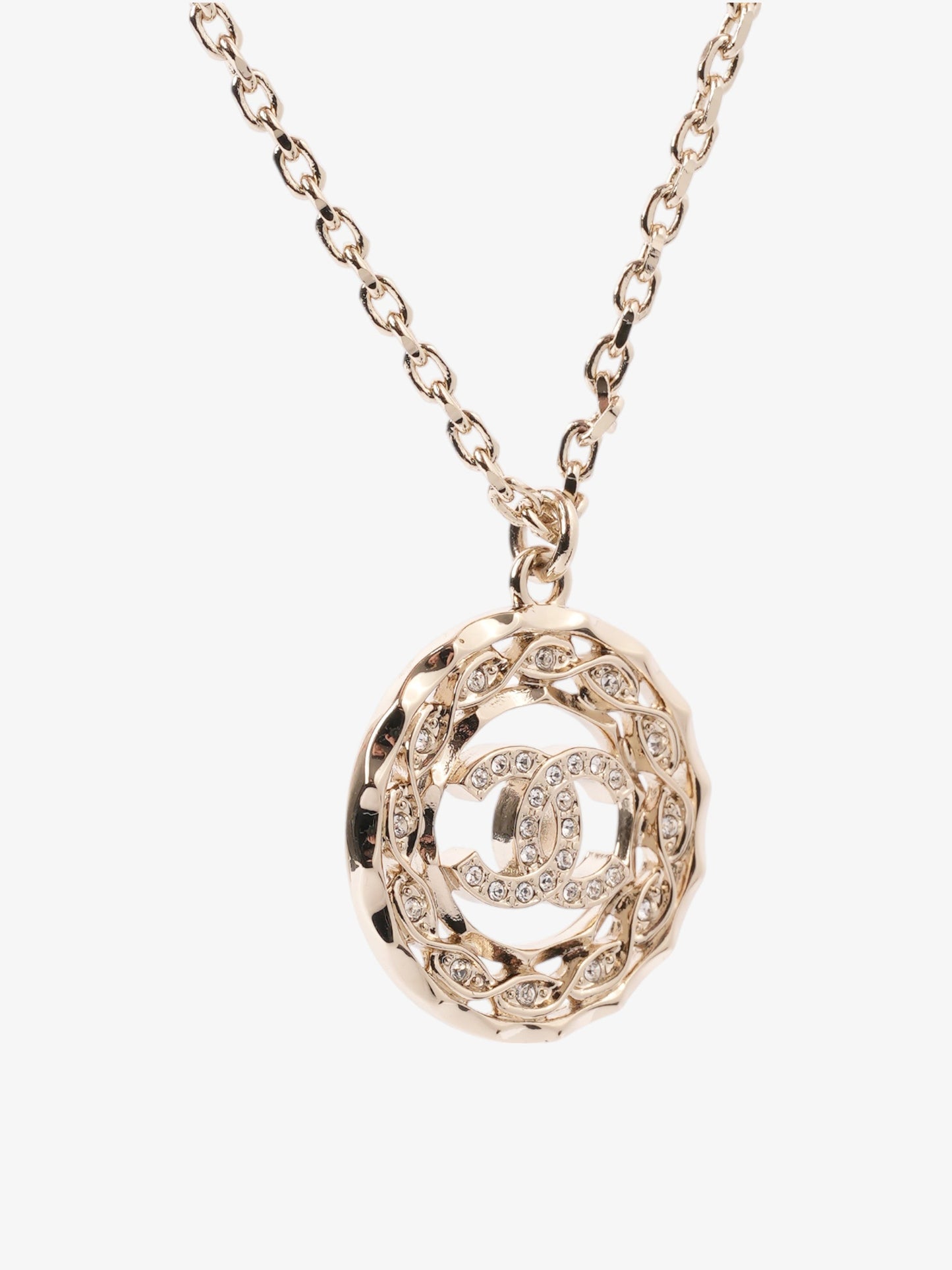 Chanel CC Medallion Necklace Light Gold Base Metal