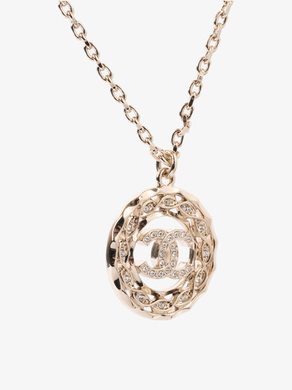 Chanel CC Medallion Necklace Light Gold Base Metal