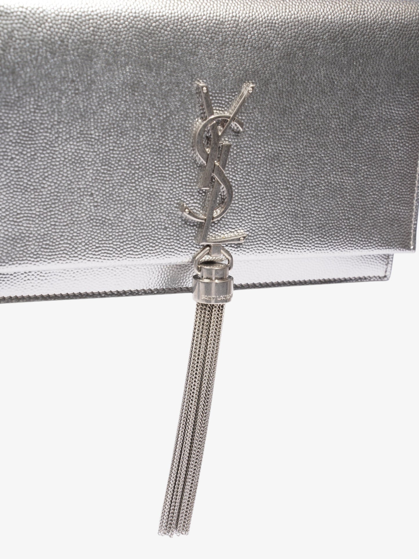 Saint Laurent Kate Monogram Tassel Silver Leather