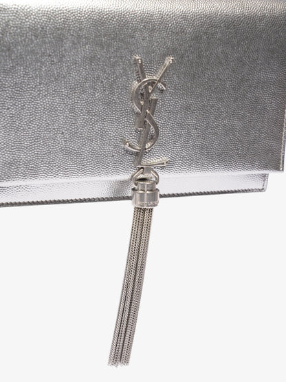 Saint Laurent Kate Monogram Tassel Silver Leather