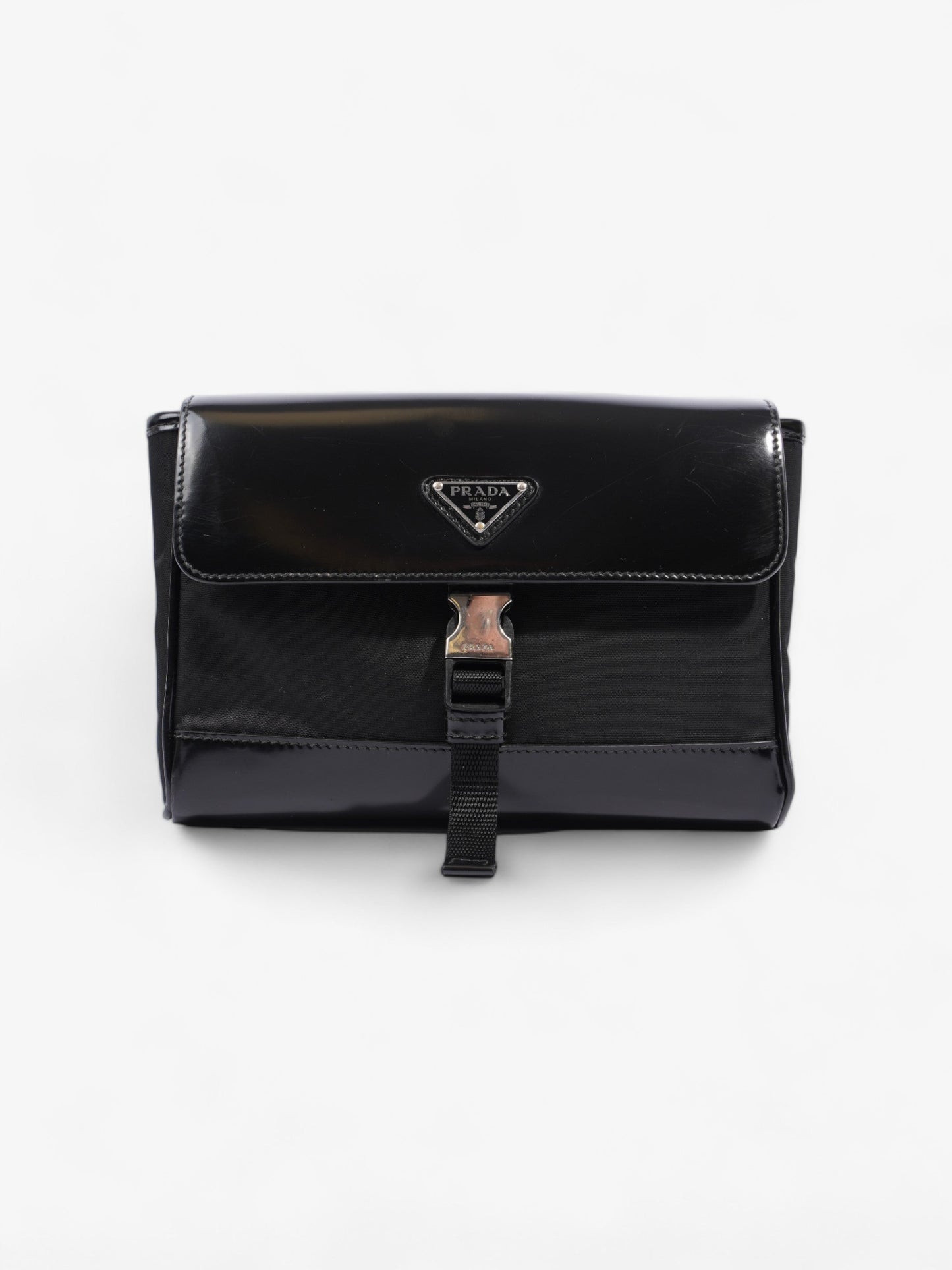 Prada Buckle-Flap Branded Messenger Black Re Nylon
