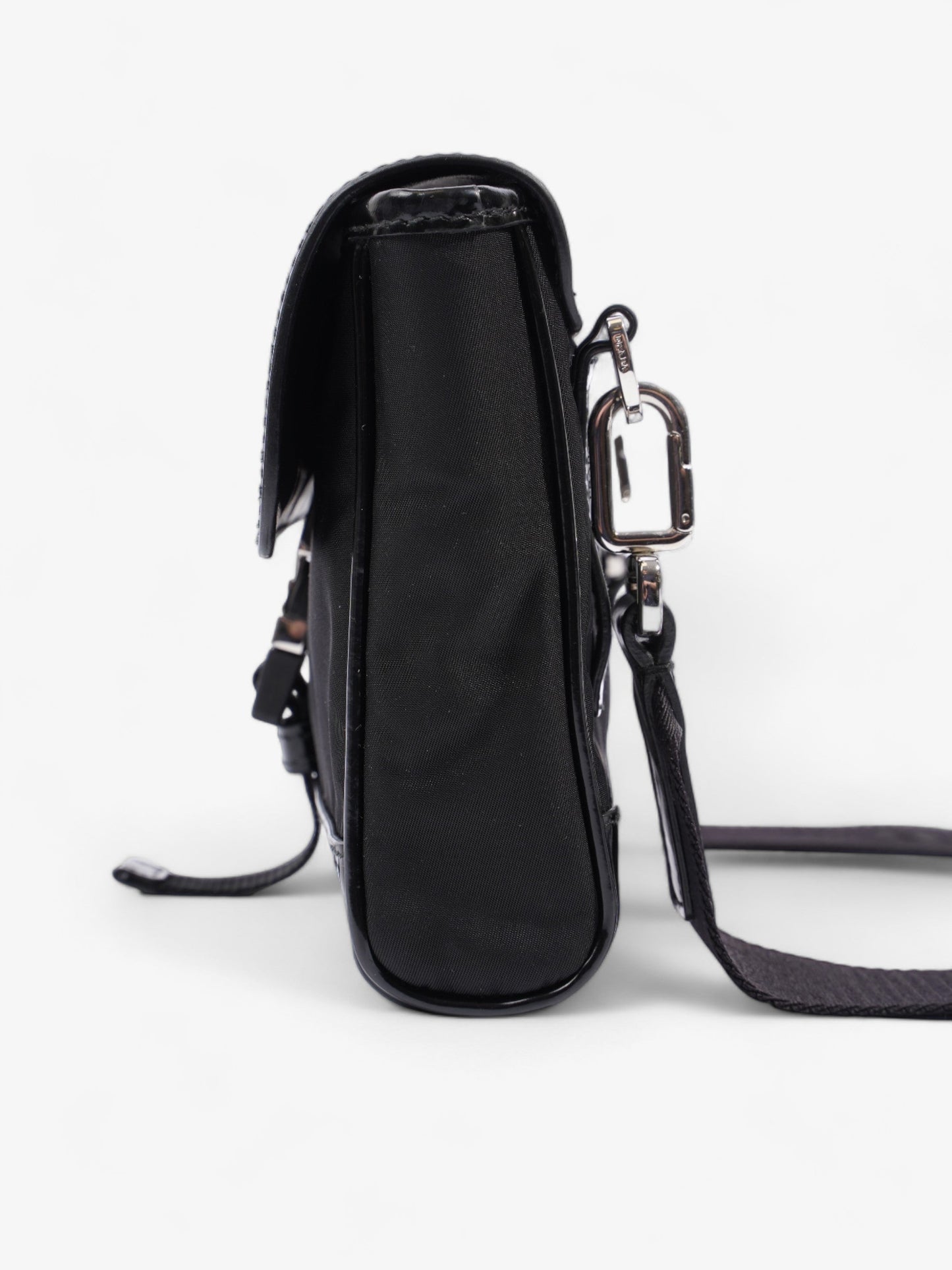 Prada Buckle-Flap Branded Messenger Black Re Nylon