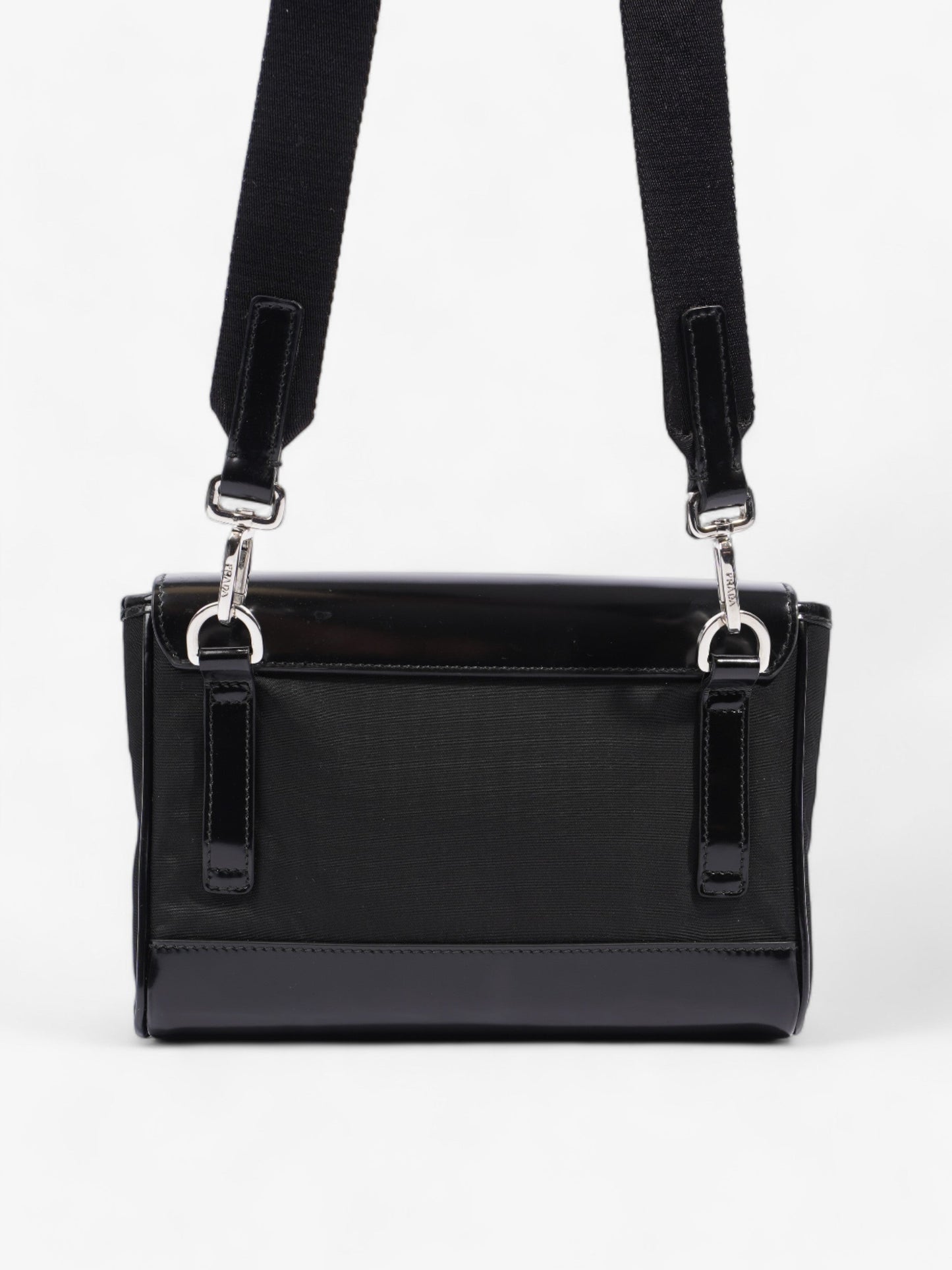 Prada Buckle-Flap Branded Messenger Black Re Nylon