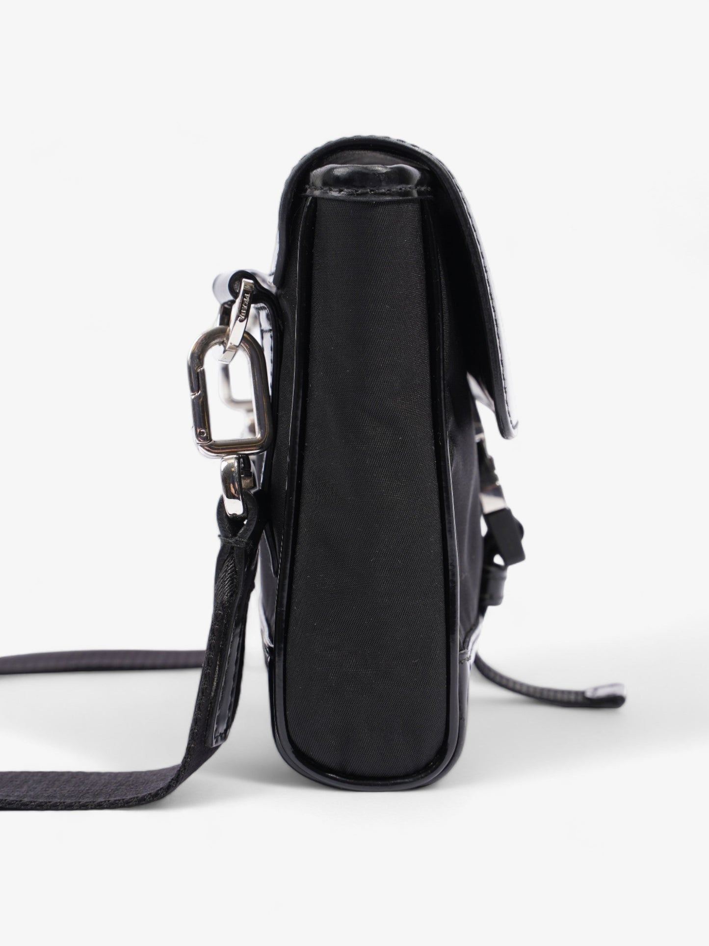 Prada Buckle-Flap Branded Messenger Black Re Nylon