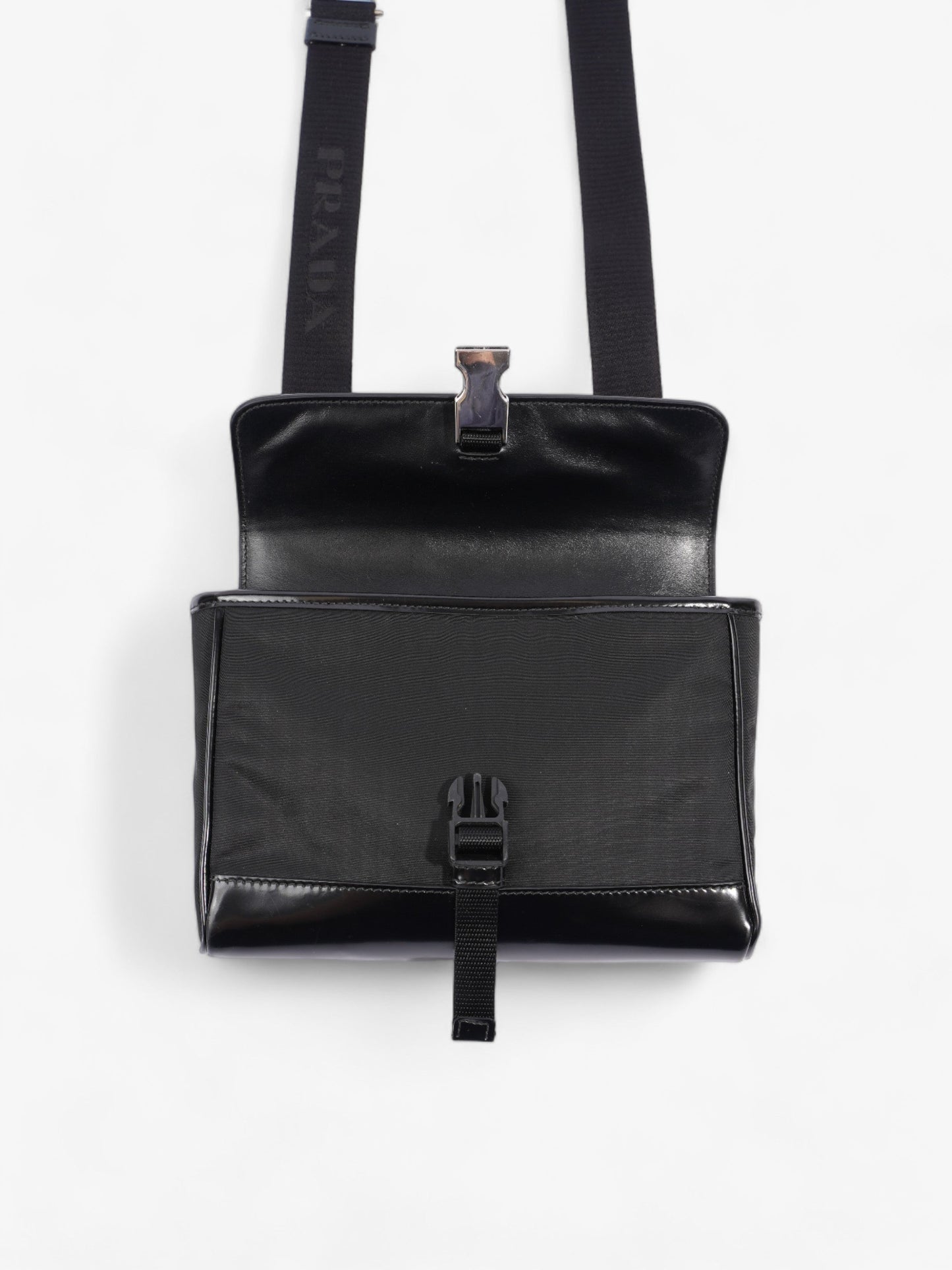 Prada Buckle-Flap Branded Messenger Black Re Nylon