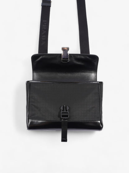 Prada Buckle-Flap Branded Messenger Black Re Nylon