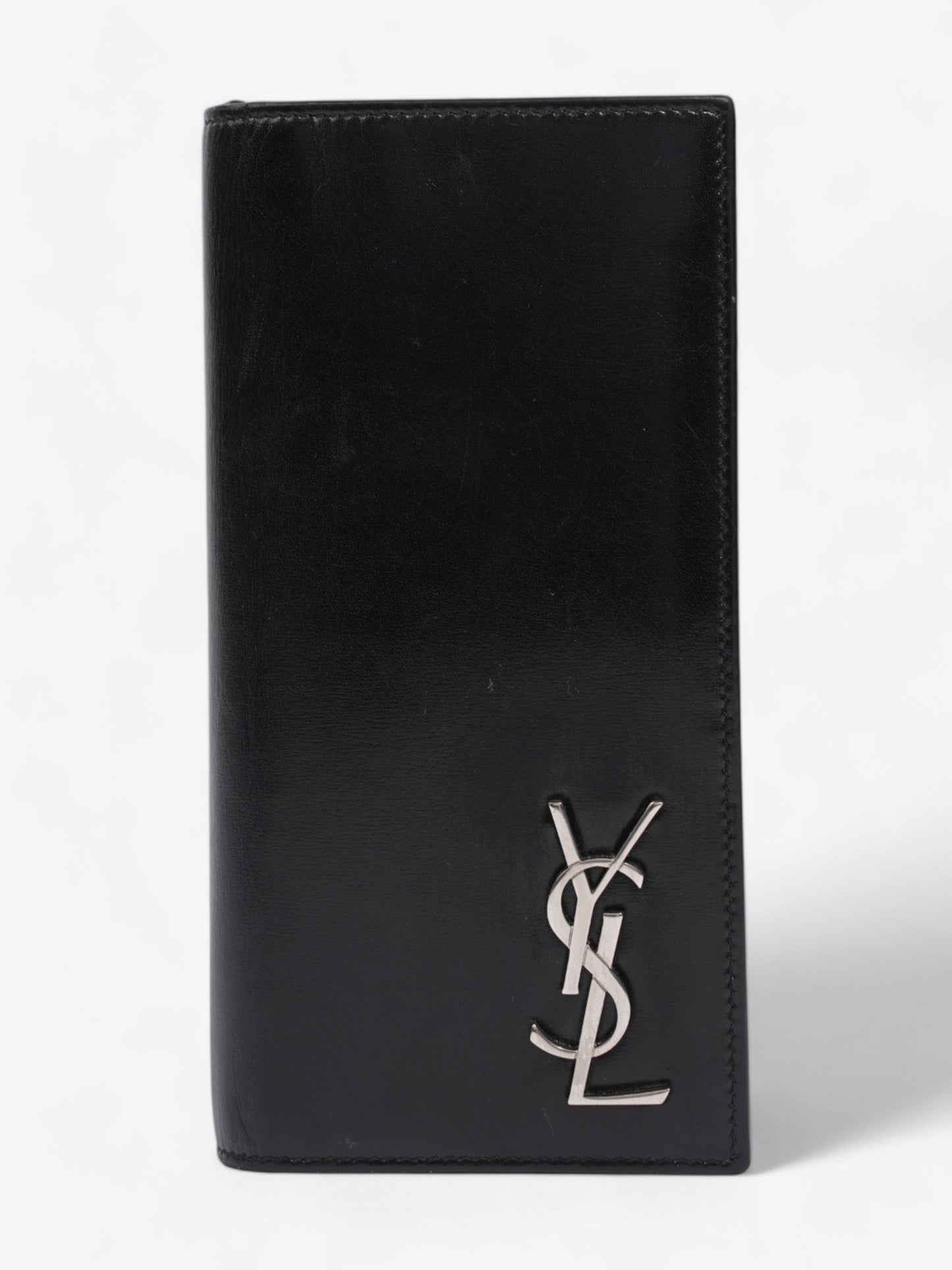 Saint Laurent Cassandre Continental Wallet Black / Silver Calfskin Leather