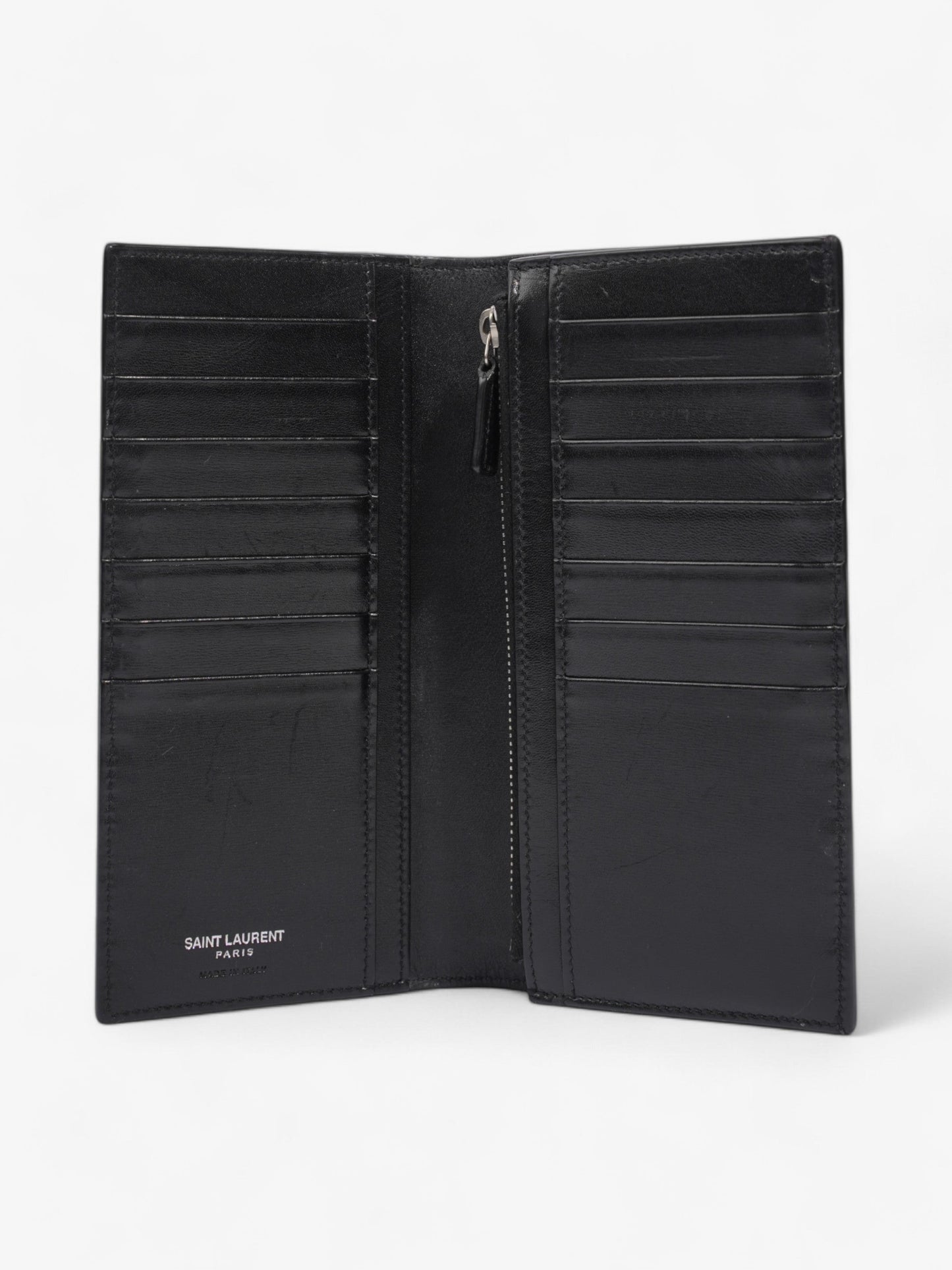 Saint Laurent Cassandre Continental Wallet Black / Silver Calfskin Leather