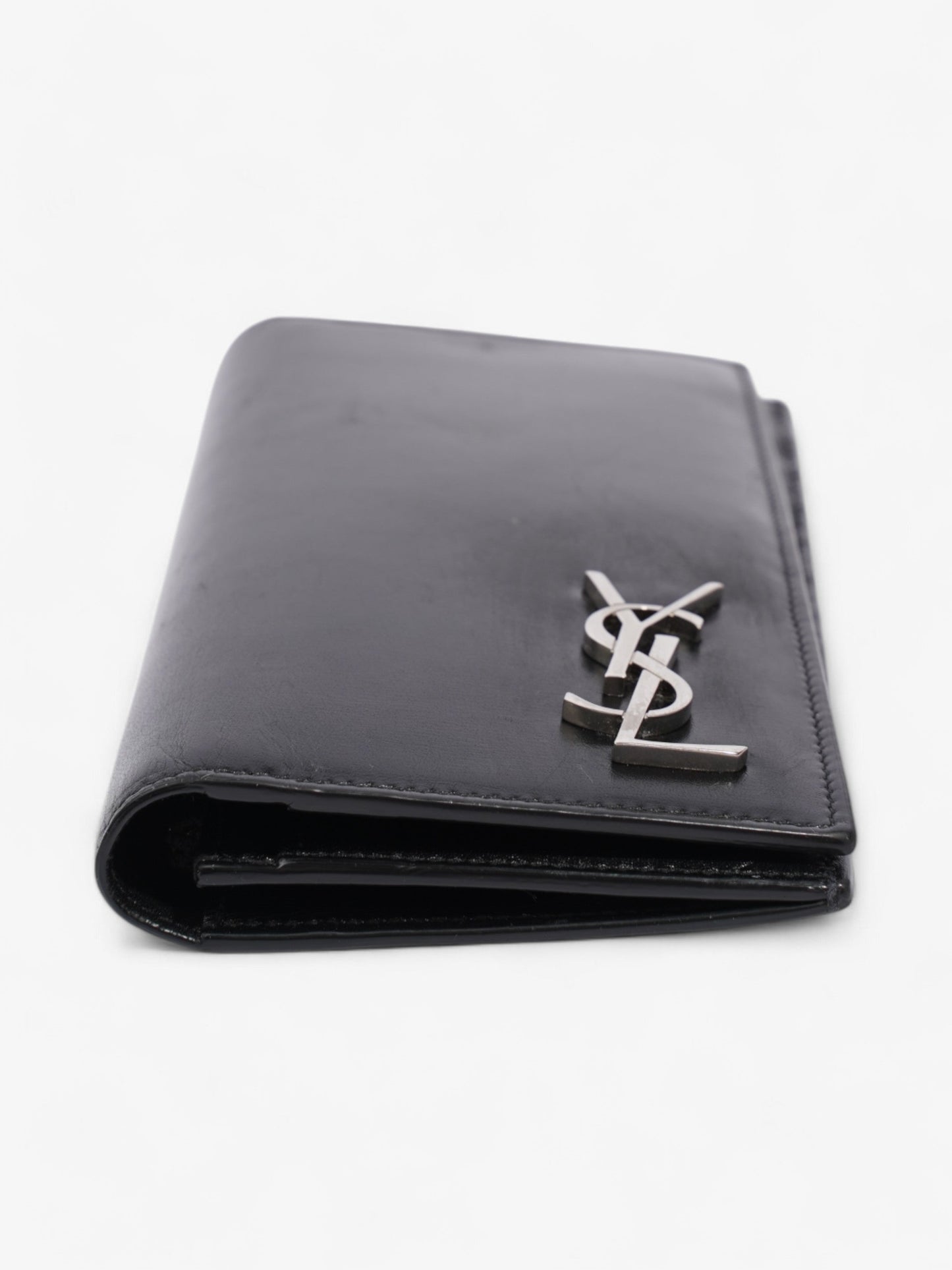 Saint Laurent Cassandre Continental Wallet Black / Silver Calfskin Leather