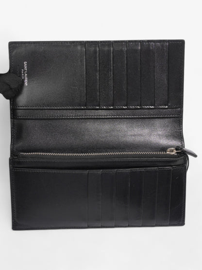 Saint Laurent Cassandre Continental Wallet Black / Silver Calfskin Leather