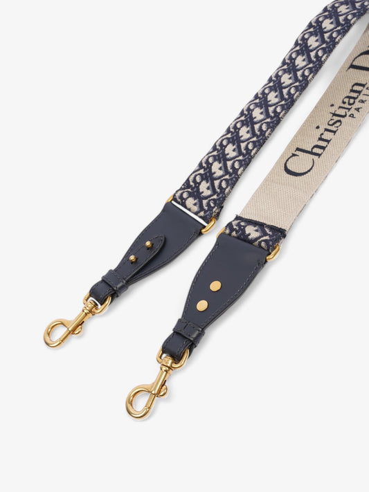 Christian Dior Adjustable Shoulder Strap With Ring Blue Oblique Cotton