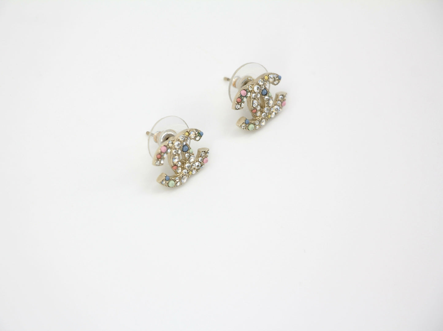 Chanel C21C Rhinestone Metal Multi-color Pebble Stud Earrings