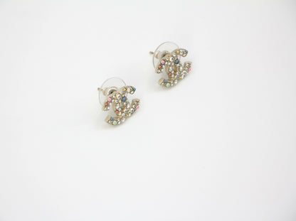 Chanel C21C Rhinestone Metal Multi-color Pebble Stud Earrings