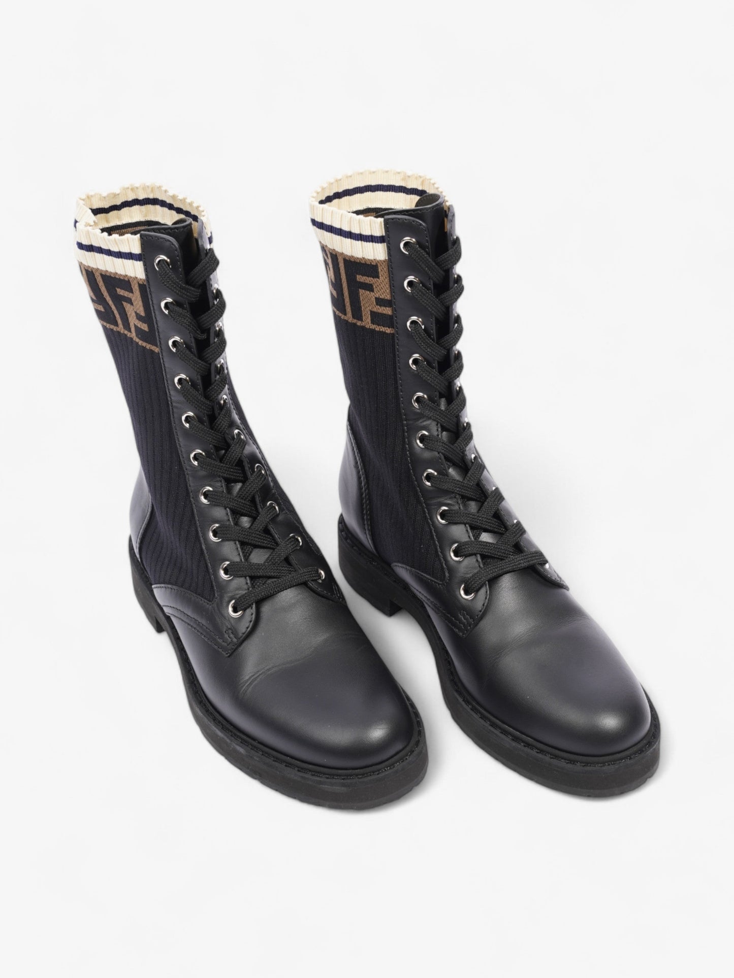 Fendi Rockoko Boots Black / Brown Leather EU 38 UK 5