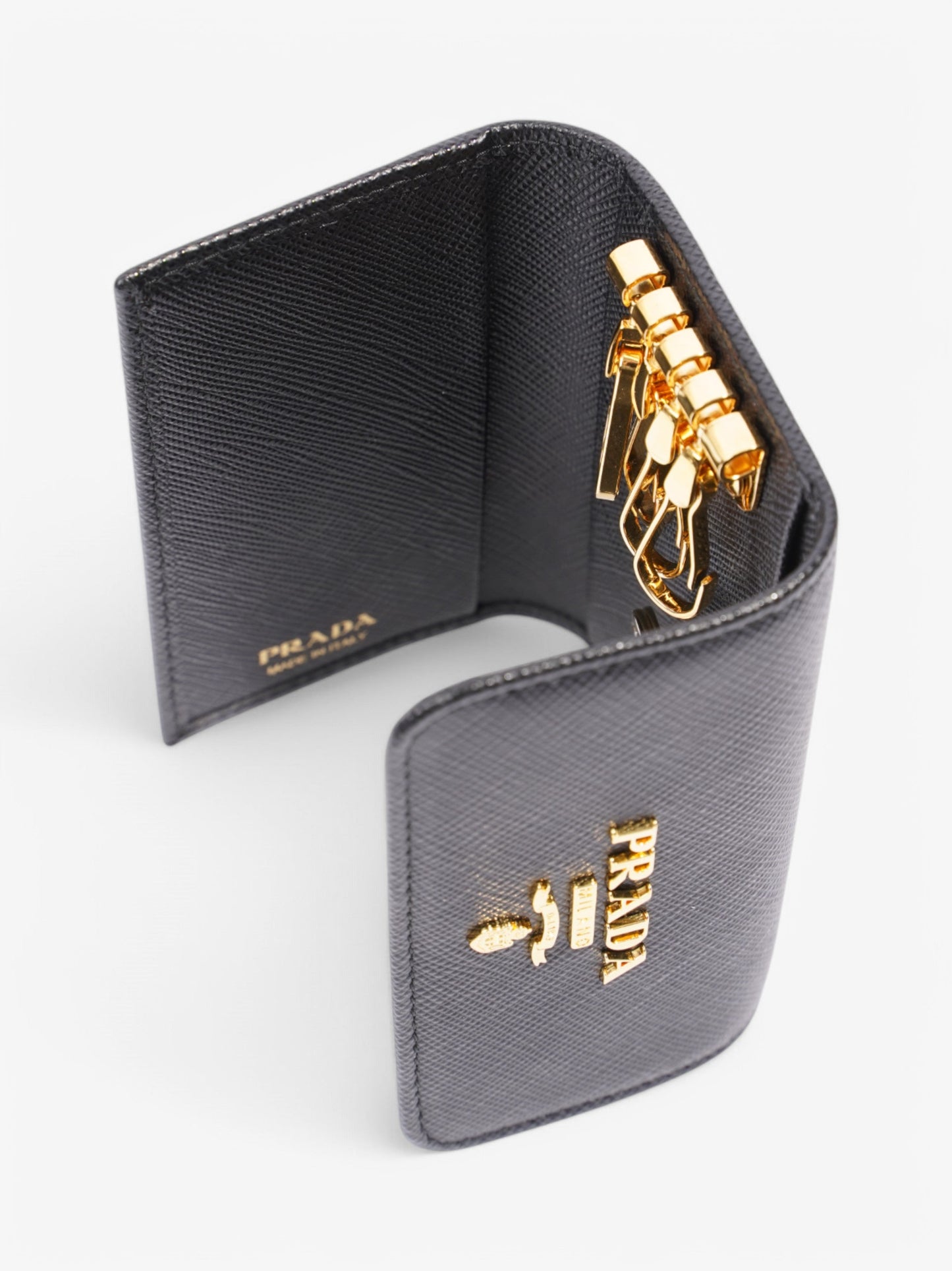 Prada Key Holder Black Saffiano Leather