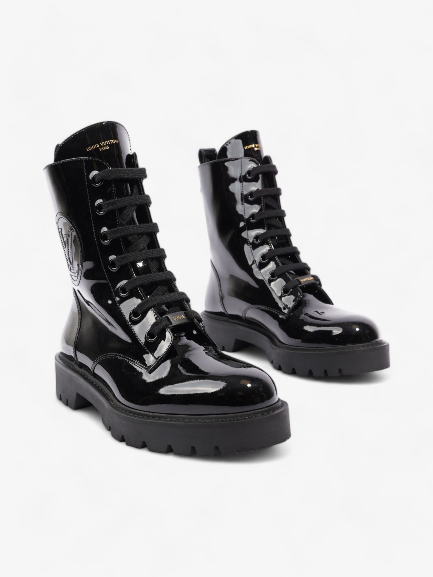 Louis Vuitton Territory Flat Ranger Boots Black Patent Leather EU 40 UK 7
