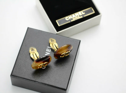 Chanel Vintage 97P Tortoise Shell Round Earrings