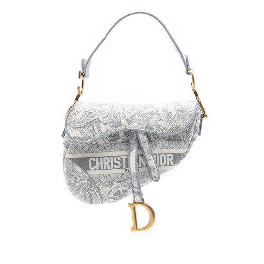 Dior Canvas Embroidered Toile de Jouy Saddle Bag