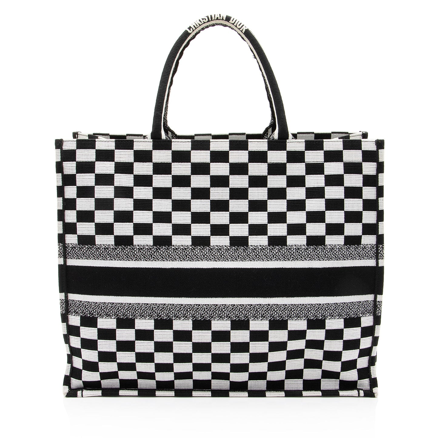 Dior Embroidered Canvas Checkered Book Tote