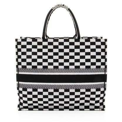 Dior Embroidered Canvas Checkered Book Tote