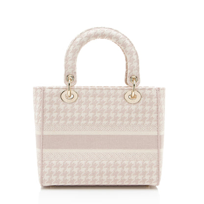 Dior Embroidered Houndstooth Canvas Lady D-Lite Medium Tote