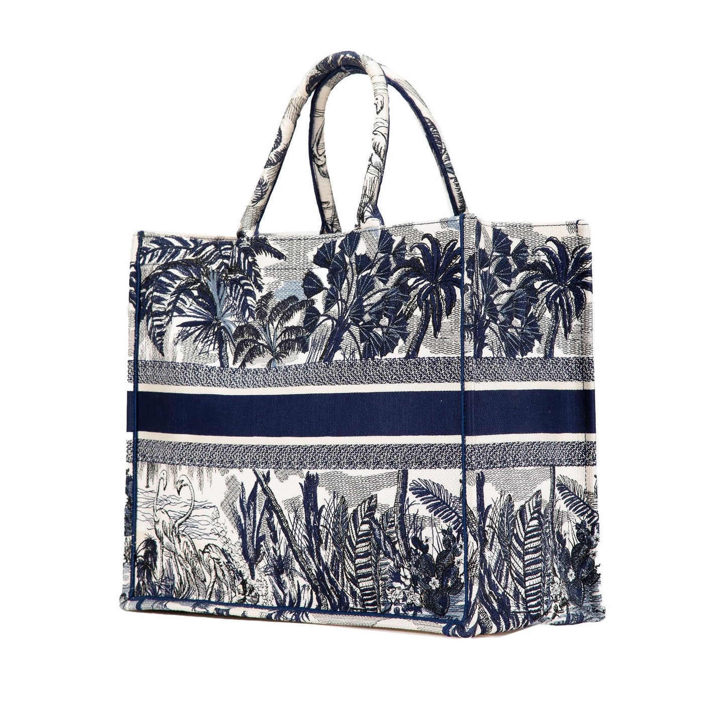 Dior Large Canvas Embroidered Palm Tree Toile De Jouy Book Tote