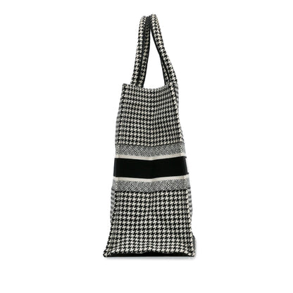 Dior Large Canvas Houndstooth Embroidered Book Tote