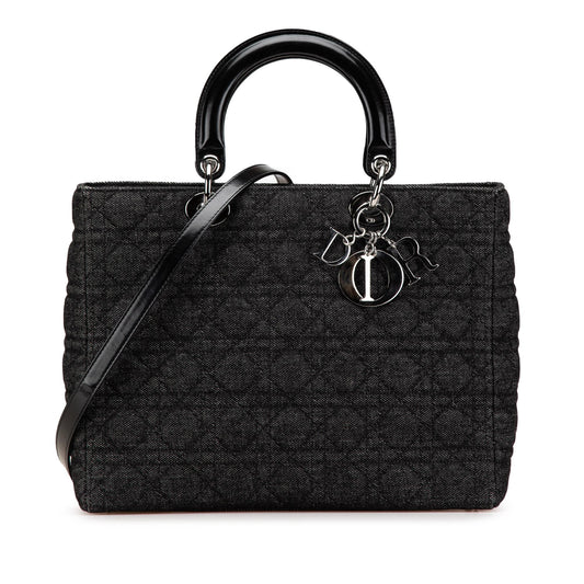 Dior Large Denim Cannage Lady Dior