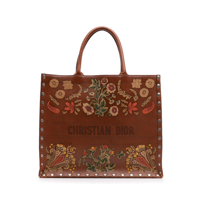 Dior Large Studded Embroidered Leather Floral Book Tote