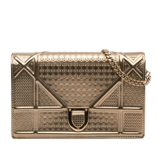 Dior Metallic Patent Microcannage Diorama Wallet on Chain
